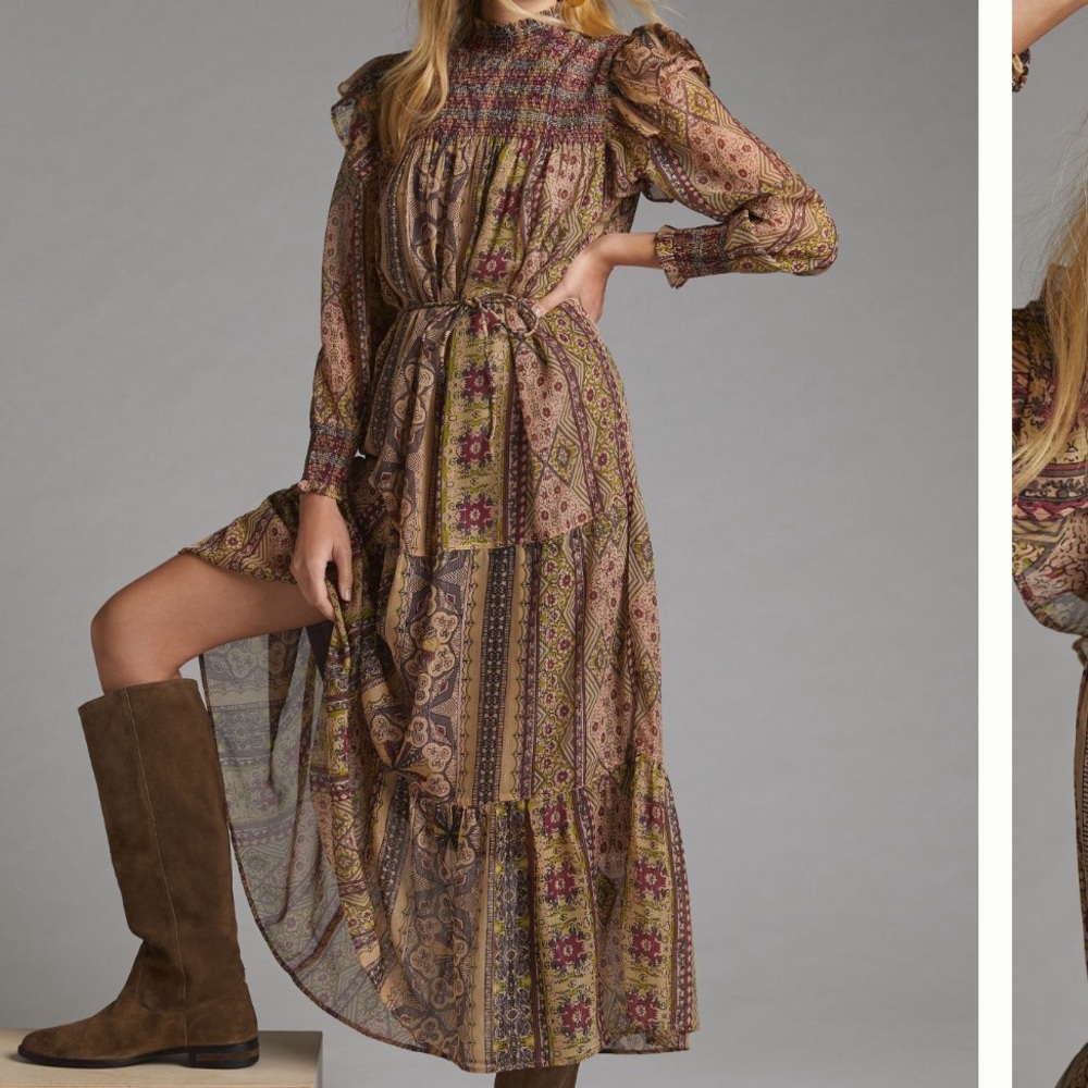 Anthropologie Llani smocked midi dress
